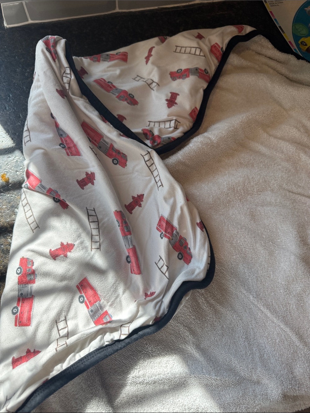 Copper Pearl Fire Truck Hooded Baby Towel - Red Truck Print